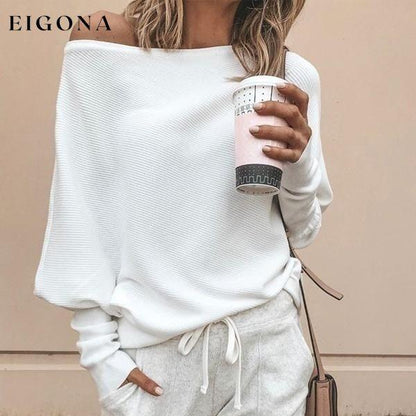 Women's Fashion Off Shoulder Long Sleeve Sweater Casual Long Sleeved Sweatshirt Top White __stock:100 clothes refund_fee:800 show-color-swatches tops