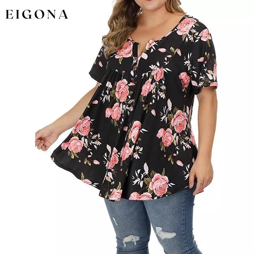 Women's Henley Shirts Floral Tunic Tops Short Sleeve Blouses __stock:500 clothes refund_fee:800 tops