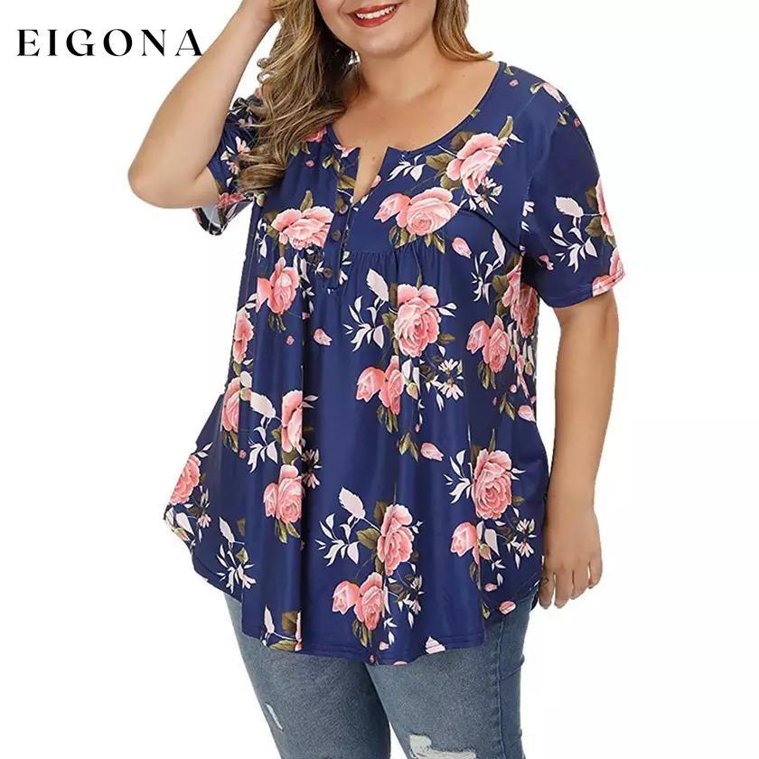 Women's Henley Shirts Floral Tunic Tops Short Sleeve Blouses __stock:500 clothes refund_fee:800 tops