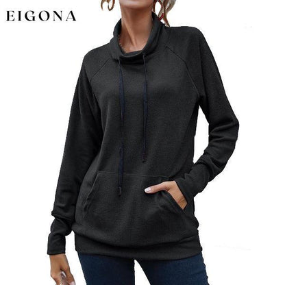 Women's High Collar Long Sleeve Lace Loose Pullover Top Hoodie Black __stock:50 clothes refund_fee:1200 tops