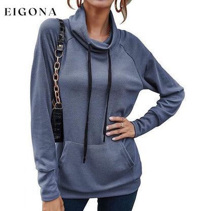 Women's High Collar Long Sleeve Lace Loose Pullover Top Hoodie Blue __stock:50 clothes refund_fee:1200 tops