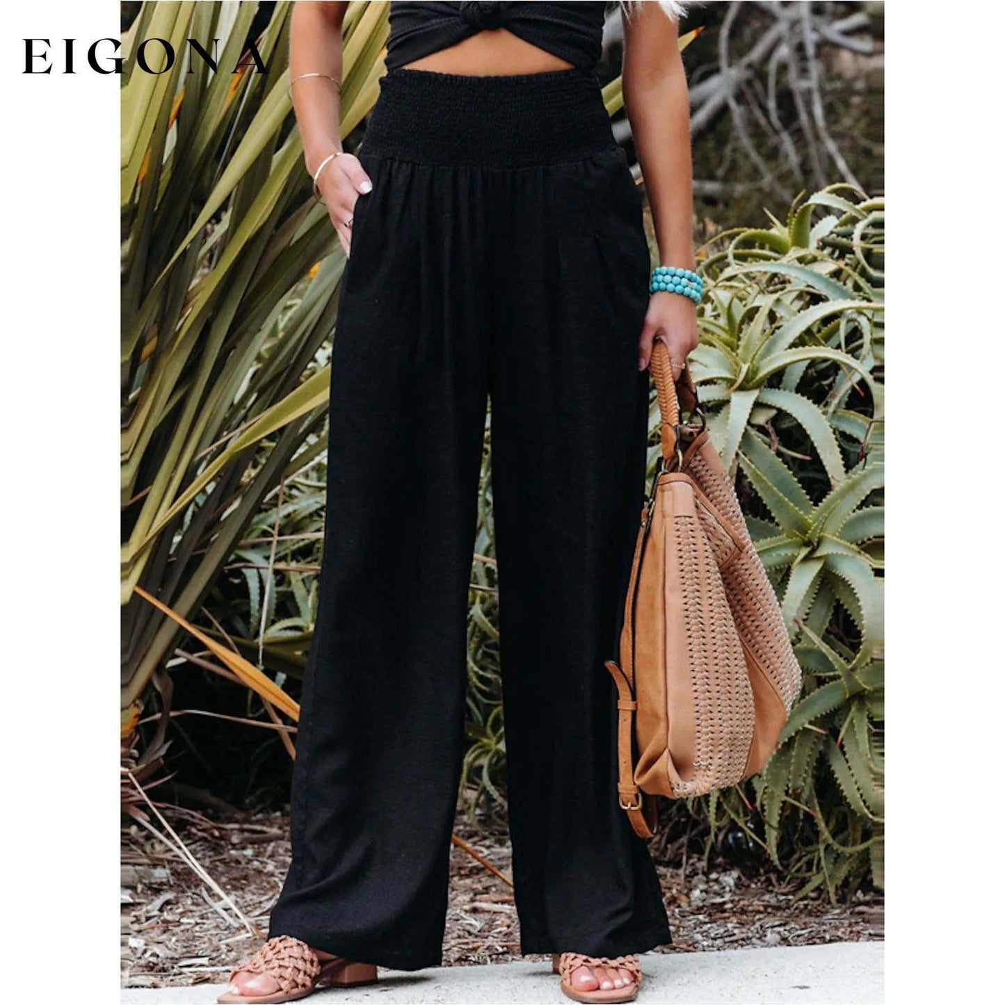 Women's High Waist Loose Wide Leg Pants Black __stock:200 bottoms refund_fee:1200