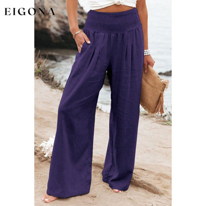 Women's High Waist Loose Wide Leg Pants Purple __stock:200 bottoms refund_fee:1200