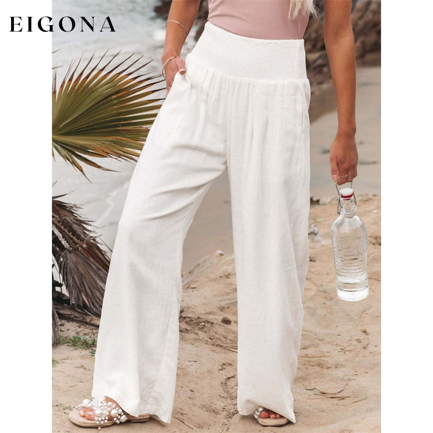 Women's High Waist Loose Wide Leg Pants White __stock:200 bottoms refund_fee:1200