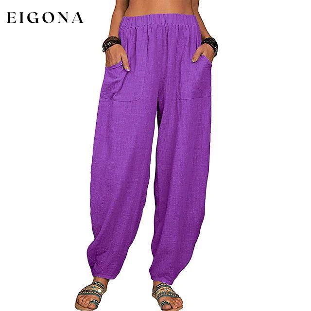 Women's Linen High Waist Wide Leg Pants Purple __stock:200 bottoms refund_fee:1200