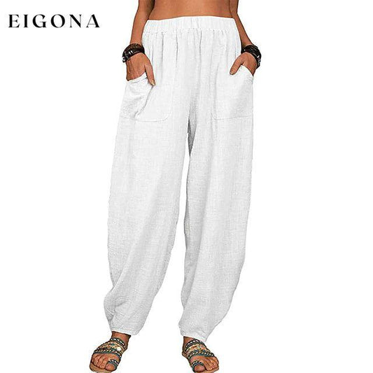 Women's Linen High Waist Wide Leg Pants White __stock:200 bottoms refund_fee:1200