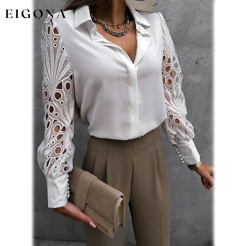 Women's Long Sleeve Cutout Lace Button Down Shirt __stock:200 clothes refund_fee:1200 tops