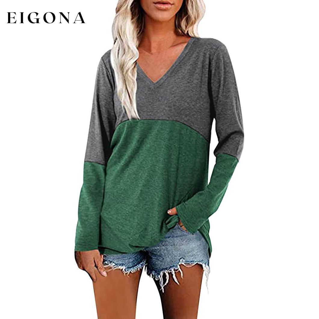 Women's Long Sleeve V Neck Loose Basic Shirt __stock:200 clothes refund_fee:1200 tops