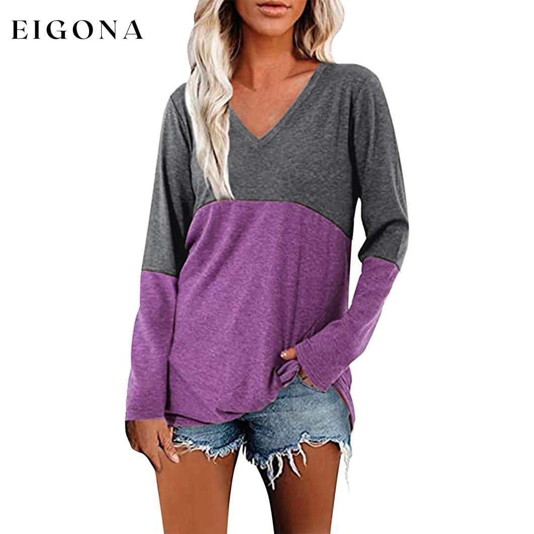 Women's Long Sleeve V Neck Loose Basic Shirt __stock:200 clothes refund_fee:1200 tops
