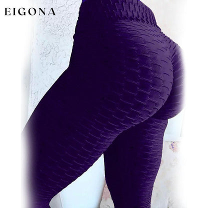 Women's Mid Waist Solid Colored Ruched Sports Yoga Normal Basic Legging Purple __stock:200 bottoms refund_fee:800 show-color-swatches