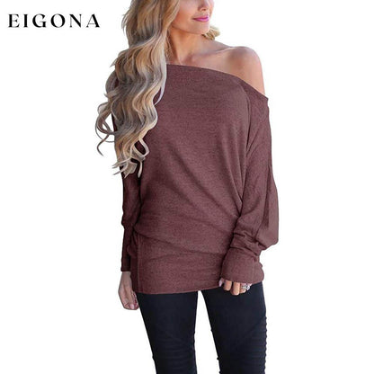 Women's Off-Shoulder Long-Sleeved Top Burgundy clothes refund_fee:800 tops