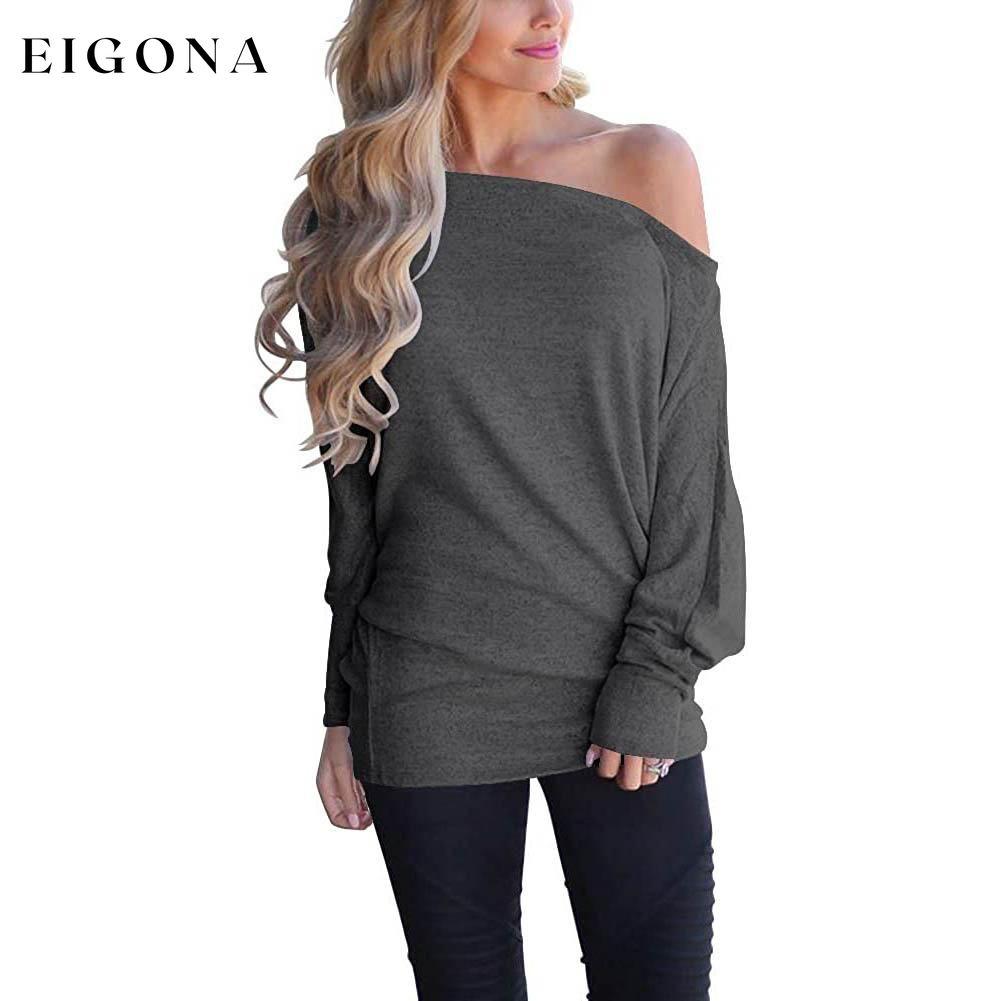 Women's Off-Shoulder Long-Sleeved Top Gray clothes refund_fee:800 tops