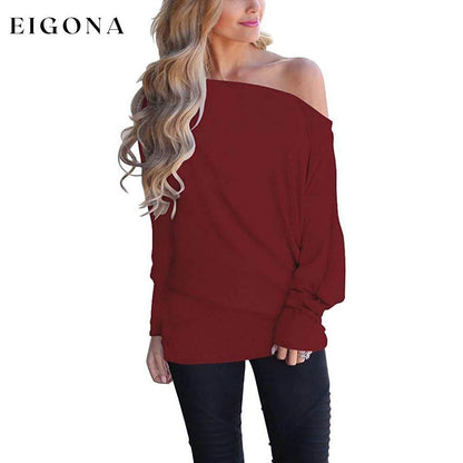 Women's Off-Shoulder Long-Sleeved Top Wine Red clothes refund_fee:800 tops