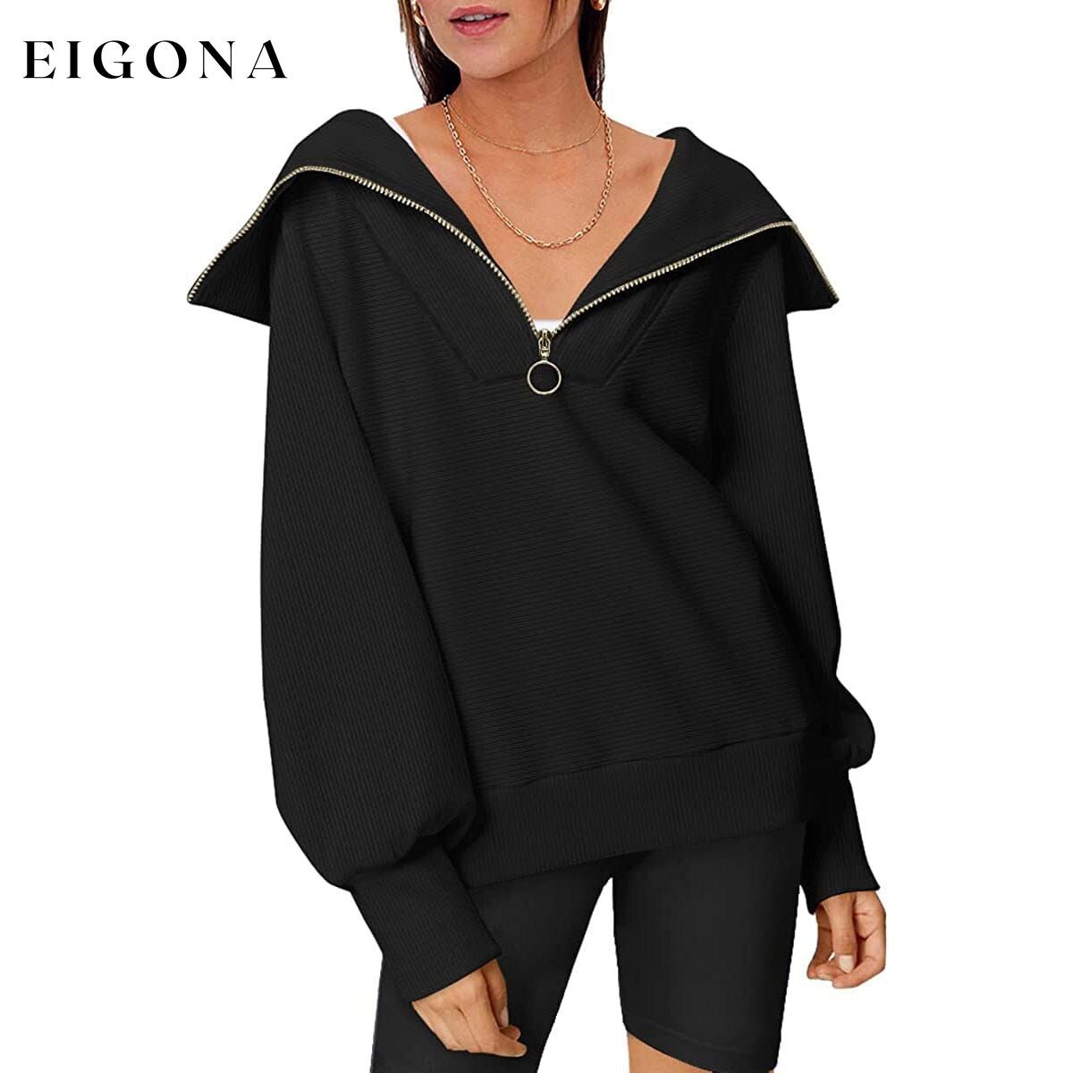 Womens Oversized Half Zip Pullover Sweatshirts Hoodie Black __stock:200 clothes refund_fee:1200 tops