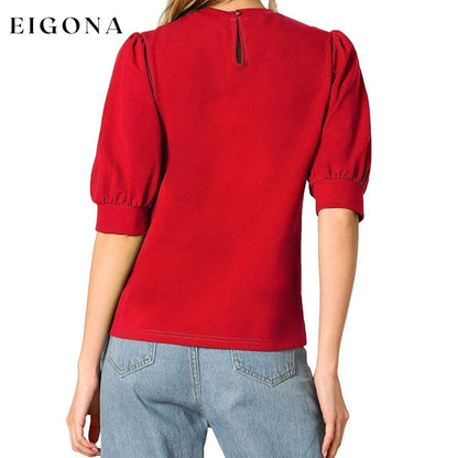 Women's Puff Sleeve Pullover Keyhole Back Blouse __stock:200 clothes refund_fee:1200 tops