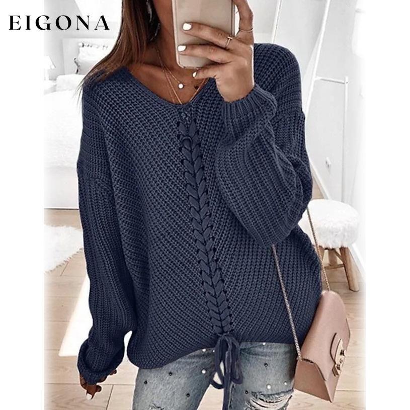 Women's Ribbed Knit Long Sleeve Lightweight Tunic Top Navy Blue __stock:200 clothes refund_fee:1200 tops