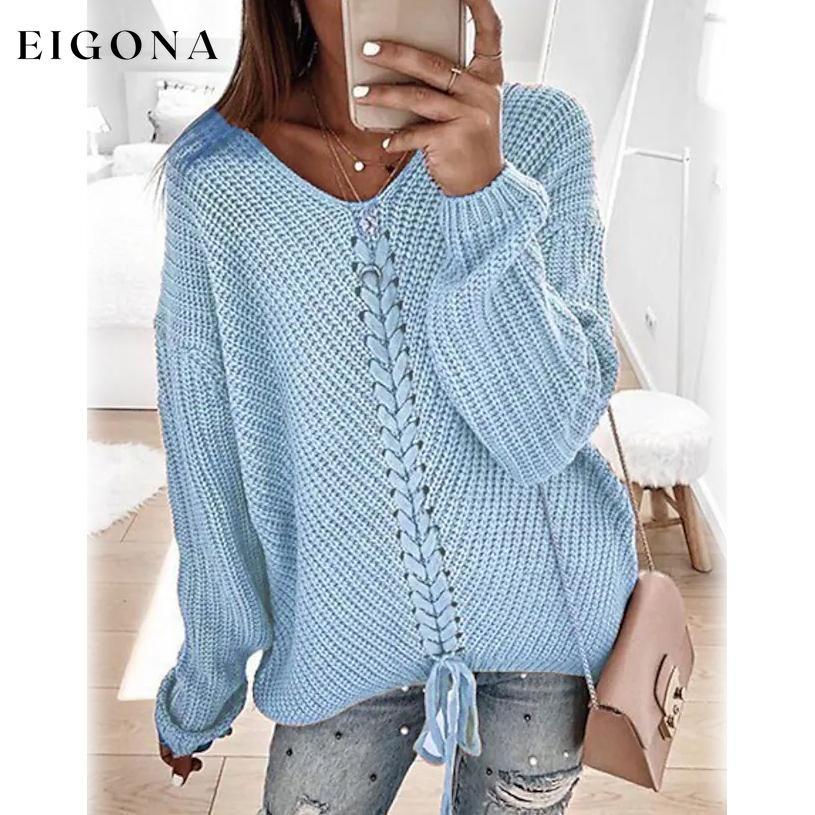 Women's Ribbed Knit Long Sleeve Lightweight Tunic Top Sky Blue __stock:200 clothes refund_fee:1200 tops