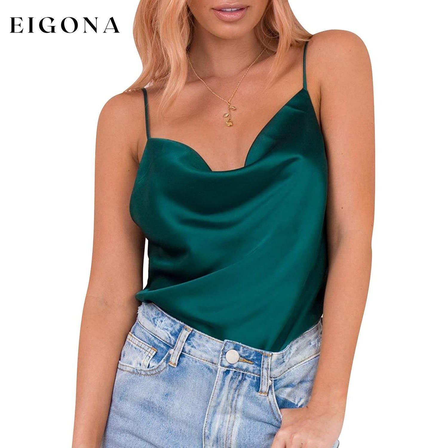 Women's Spaghetti Strap V-Neck Satin Suspender Dark Green __stock:200 clothes refund_fee:800 tops