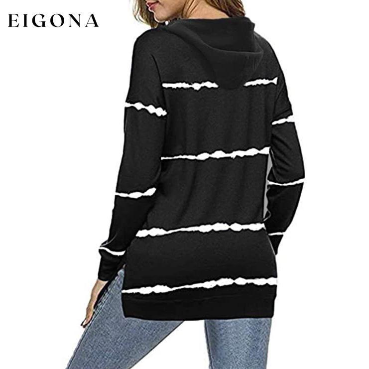 Women's Striped Printed Long Sleeve Drawstring Pullover Hoodie __stock:50 clothes refund_fee:800 tops