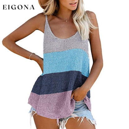 Women's Summer Scoop Neck Knit Cami Tank Tops Blue __stock:500 clothes refund_fee:800 tops