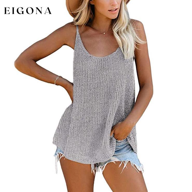 Women's Summer Scoop Neck Knit Cami Tank Tops Gray __stock:500 clothes refund_fee:800 tops