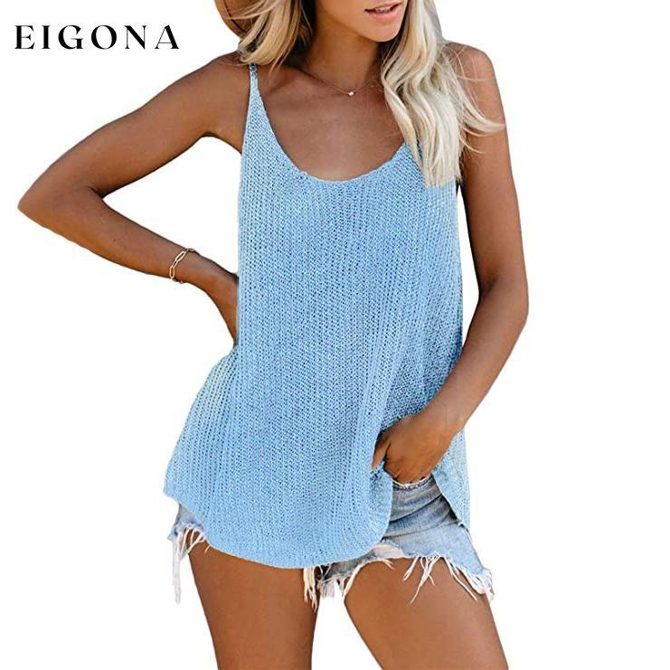 Women's Summer Scoop Neck Knit Cami Tank Tops Sky Blue __stock:500 clothes refund_fee:800 tops