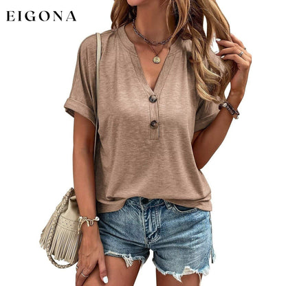 Women's T shirt V Neck Khaki __stock:200 clothes refund_fee:1200 tops