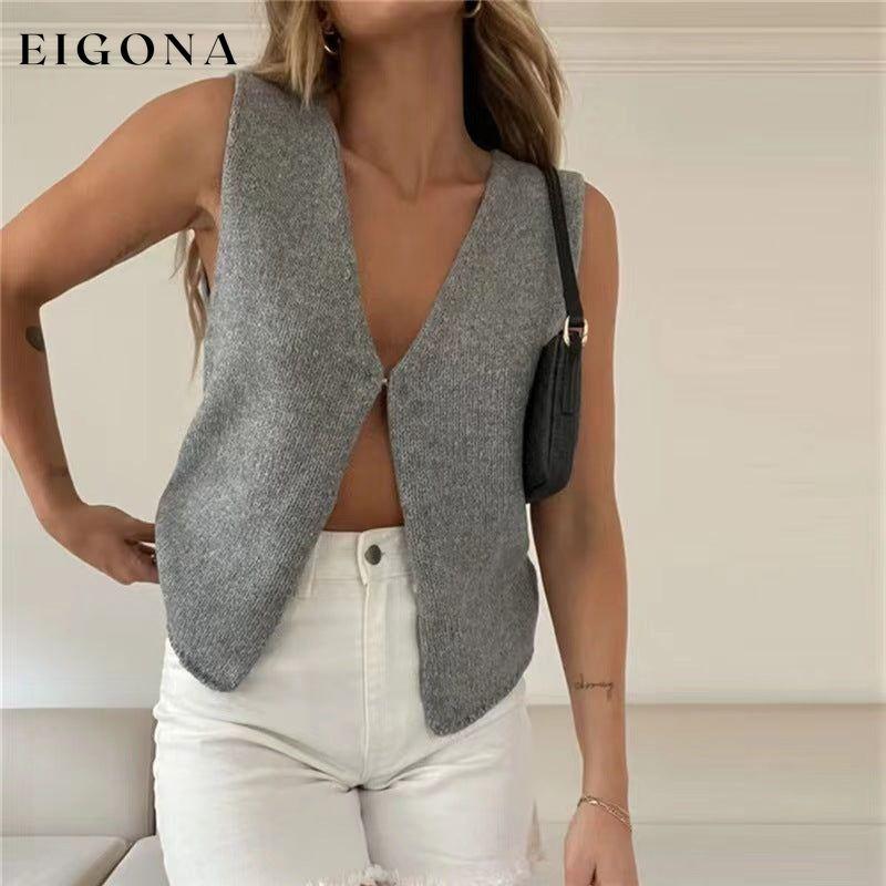 Women's Deep V Sexy New Sleeveless Hot Girl Knitted Top Cardigan Grey clothes shirt shirts short sleeve top tops vest vests