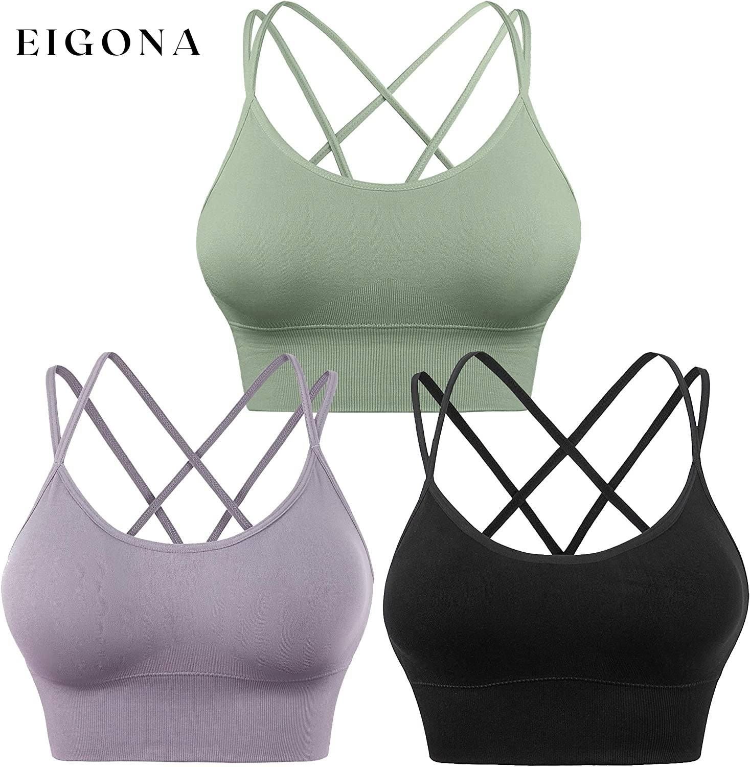 3-Pack: Women's Padded Spaghetti Strap Crisscross Bra Green Black Lavender __stock:200 lingerie refund_fee:1200