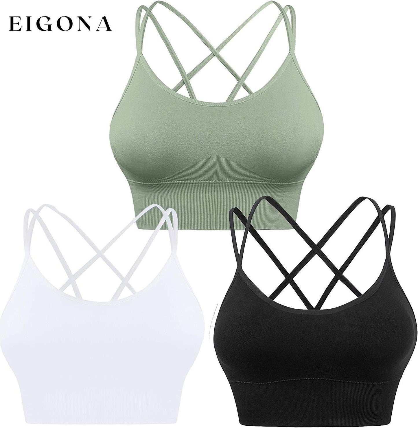 3-Pack: Women's Padded Spaghetti Strap Crisscross Bra Green Black White __stock:200 lingerie refund_fee:1200