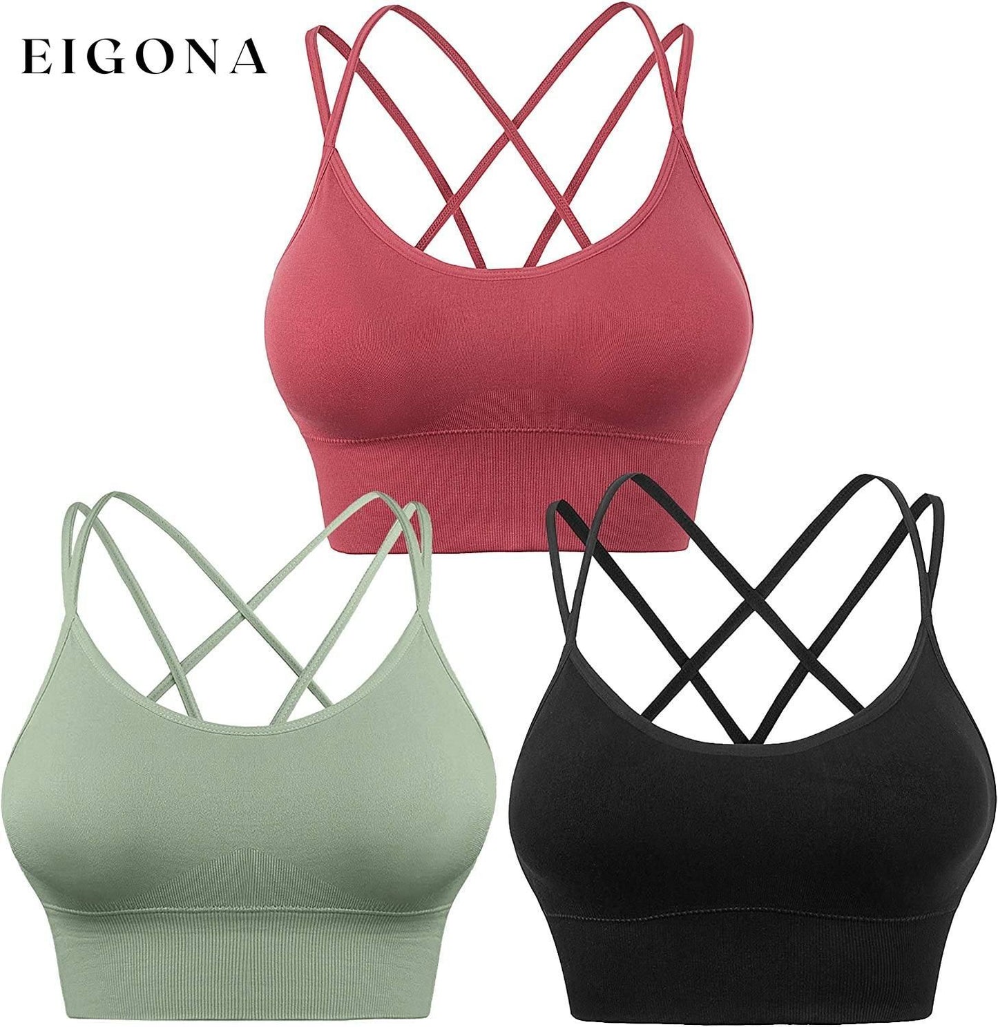 3-Pack: Women's Padded Spaghetti Strap Crisscross Bra Green Red Black __stock:200 lingerie refund_fee:1200