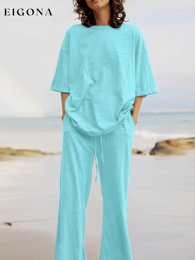 Women's Casual Solid Color Pocket Set cotton linens