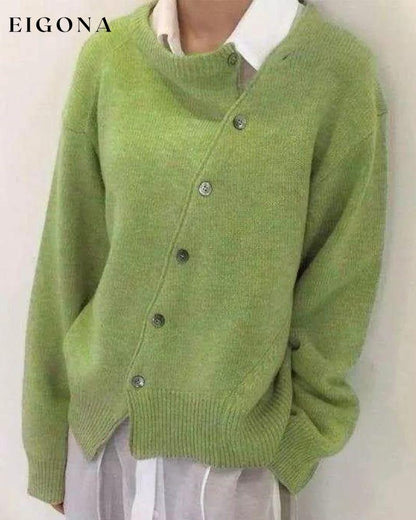 Loose Sweater with Buttons, Crew Neck Green S 23BF fall pullovers winter