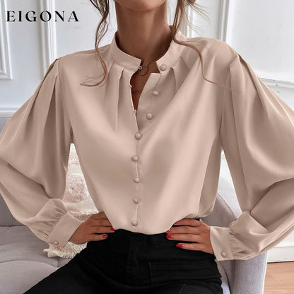 Bishop Sleeve Button Up Blouse Apricot __stock:200 clothes refund_fee:1200 tops