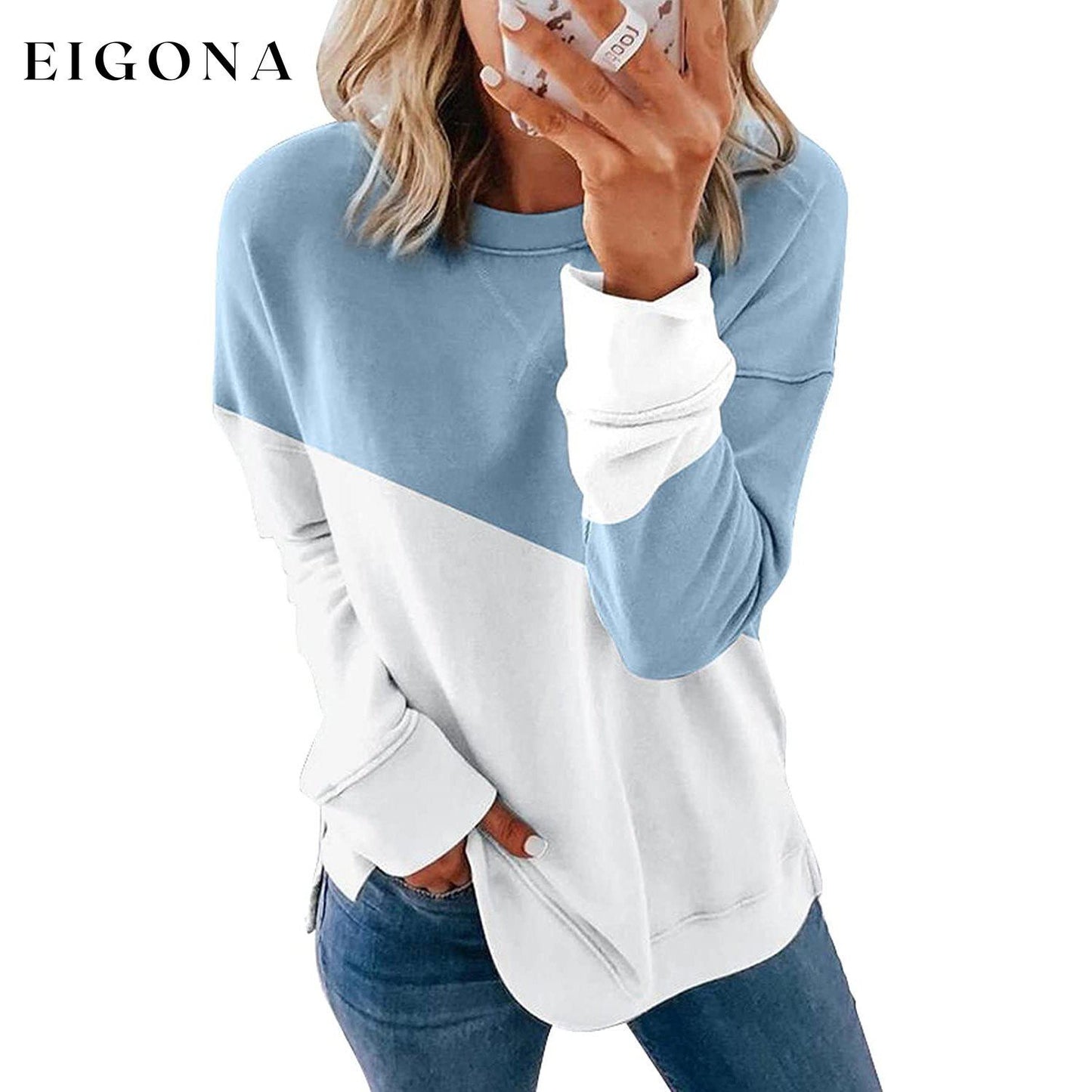 Biucly Women's Casual Round Neck Tie-Dye Sweatshirt Sky Blue __stock:500 clothes refund_fee:800 tops