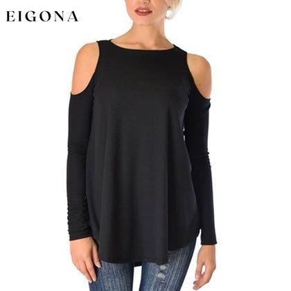 Women's Ribbed Cold-Shoulder Long-Sleeve Top - Assorted Sizes XXL Black __stock:50 clothes refund_fee:800 tops
