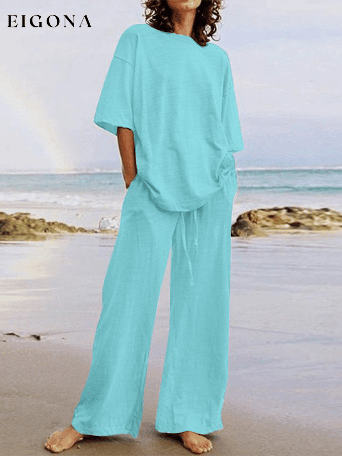 Women's Casual Solid Color Pocket Set cotton linens