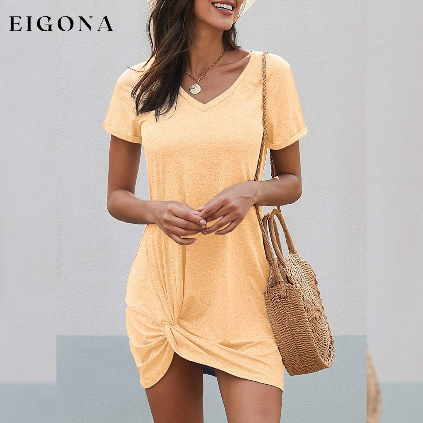 Womens Short Sleeve Tshirt Side Knot Mini Dress __stock:500 casual dresses clothes dresses refund_fee:800