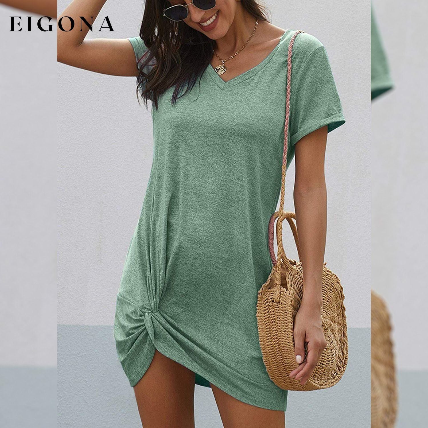 Womens Short Sleeve Tshirt Side Knot Mini Dress __stock:500 casual dresses clothes dresses refund_fee:800