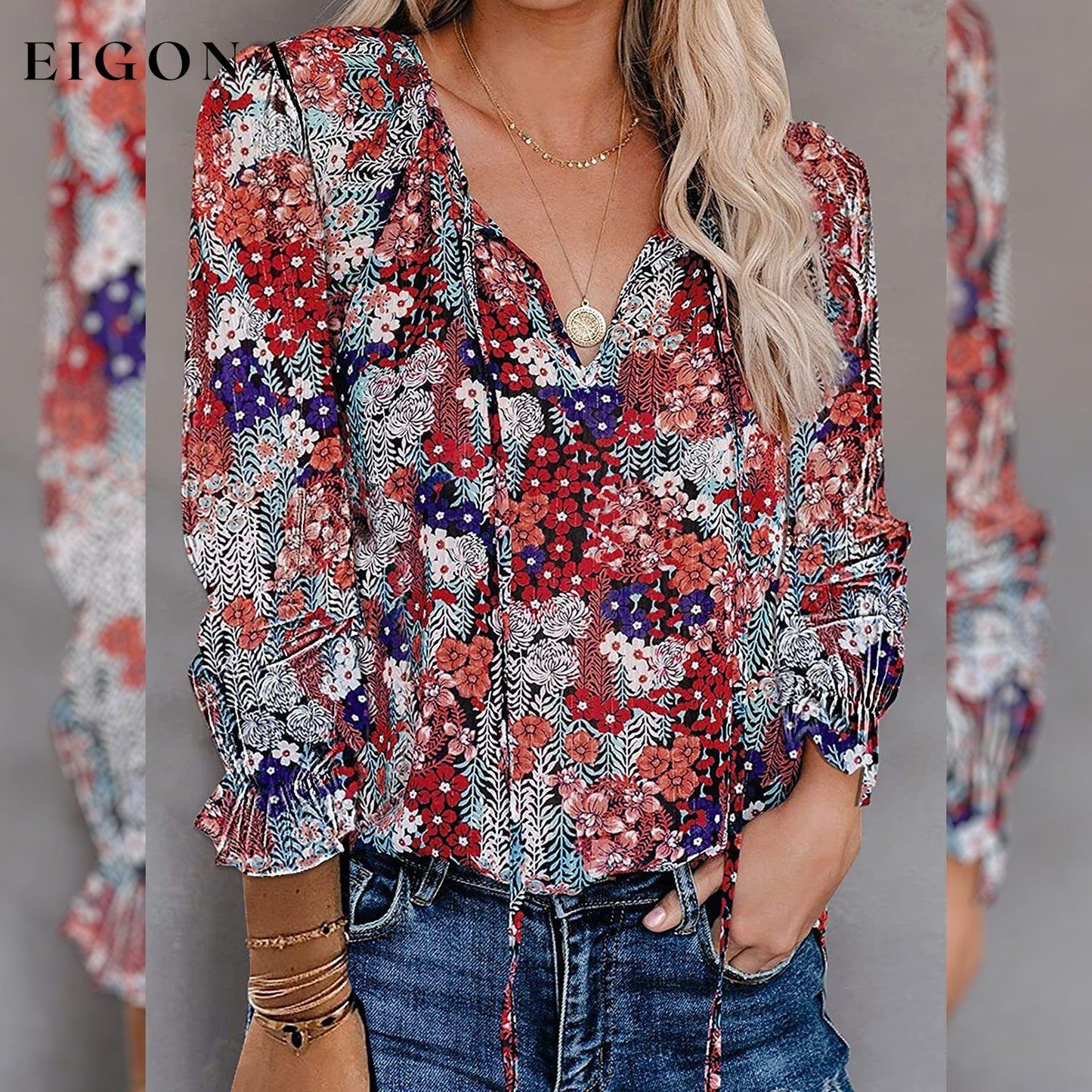 Dokotoo Women's Casual Boho Floral Printed V-Neck Top __stock:500 clothes refund_fee:800 tops