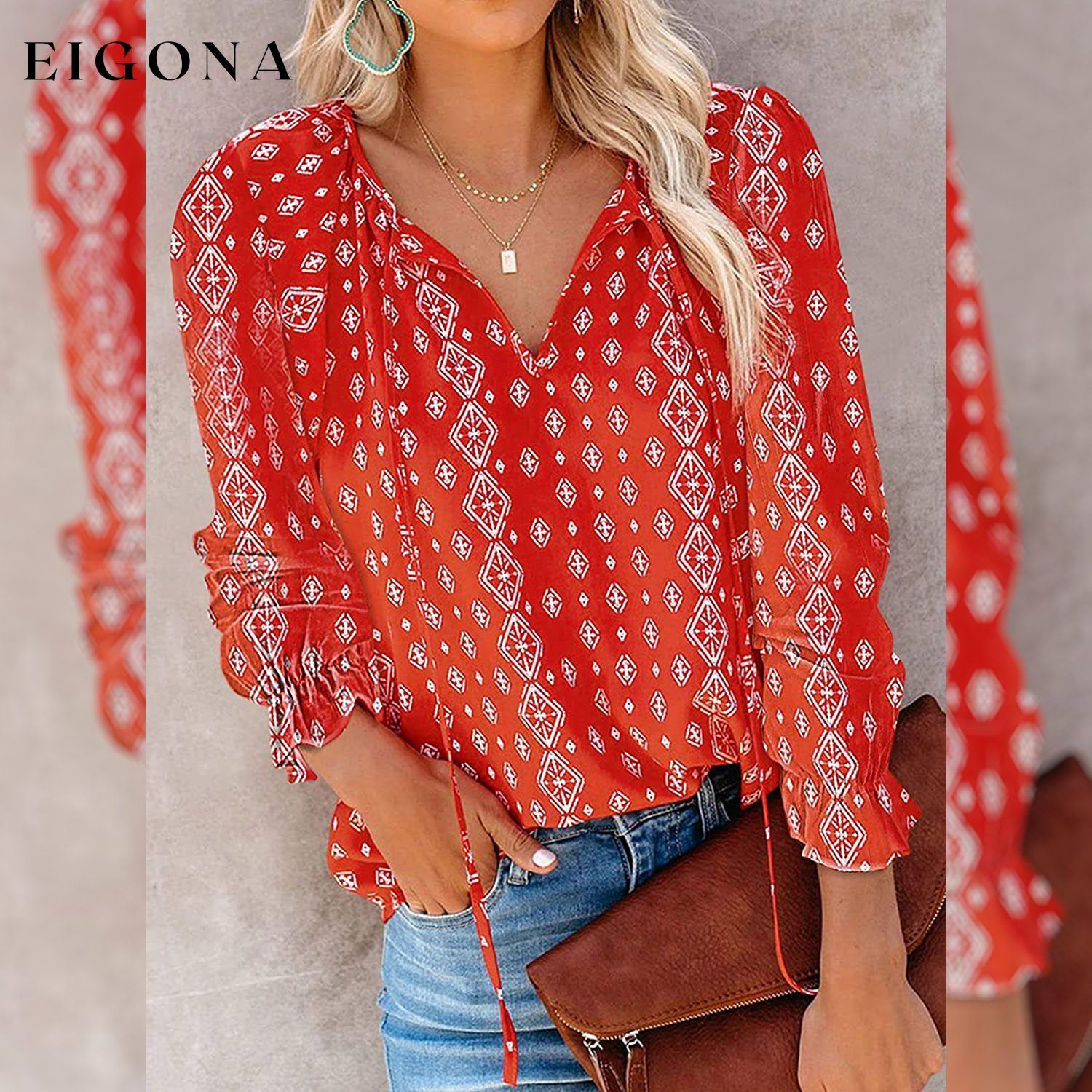 Dokotoo Women's Casual Boho Floral Printed V-Neck Top __stock:500 clothes refund_fee:800 tops