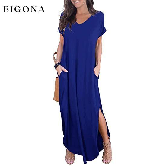 Women's Casual Loose Pocket Split Maxi Dress Royal Blue __stock:200 casual dresses clothes dresses refund_fee:1200 show-color-swatches