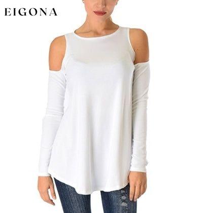 Women's Ribbed Cold-Shoulder Long-Sleeve Top - Assorted Sizes Ivory __stock:50 clothes refund_fee:800 tops