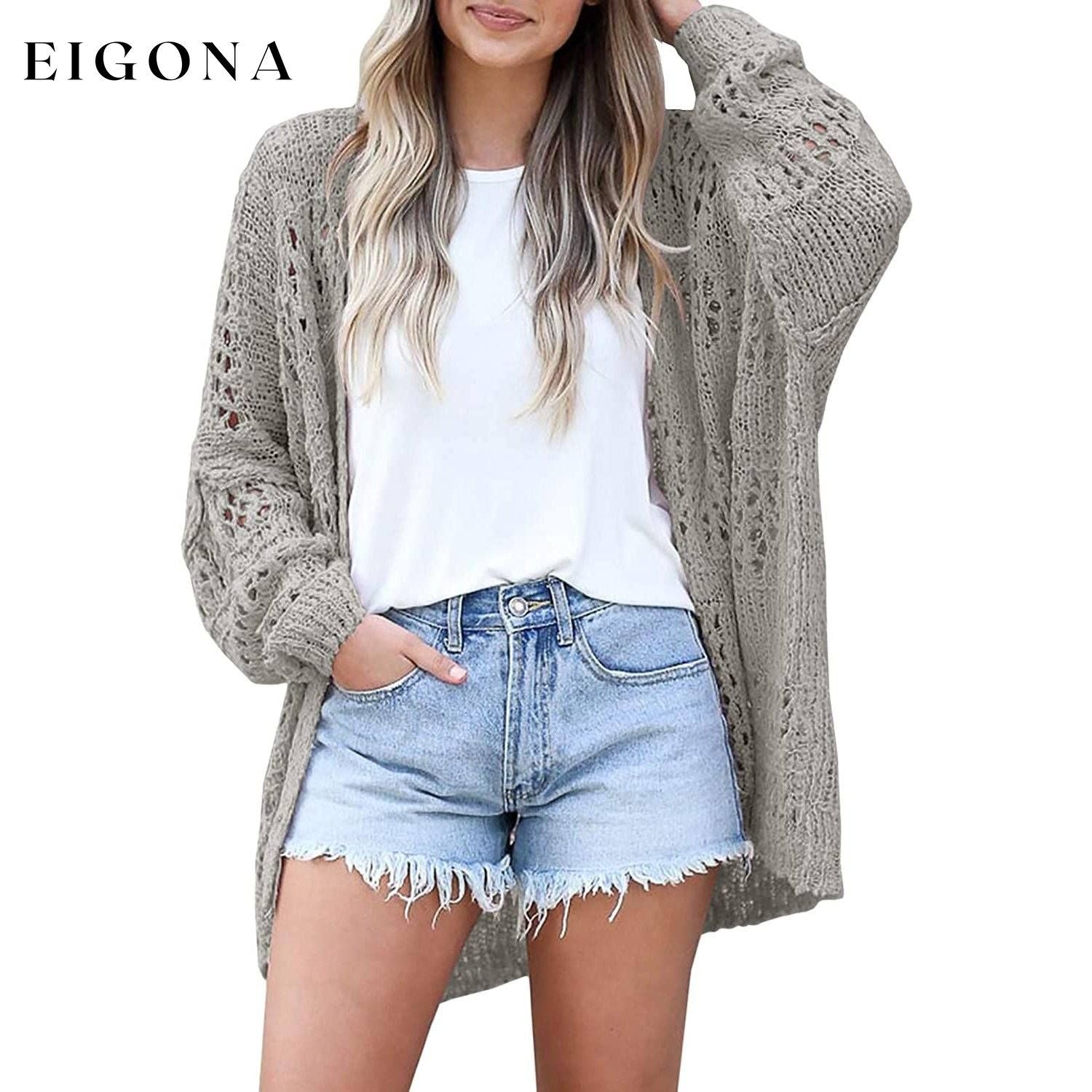 Ladies Crochet Cardigan Sweater Gray __stock:50 Jackets & Coats refund_fee:1200