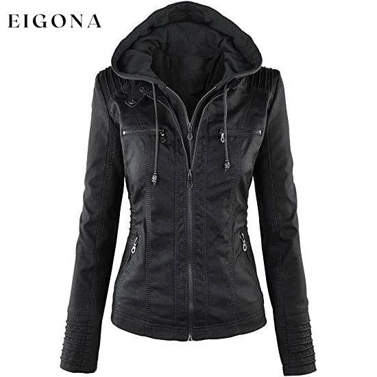 Lock and Love Women's Removable Hooded Faux Leather Jacket Black __stock:200 Jackets & Coats refund_fee:1800