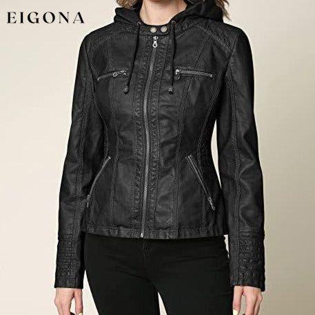 Lock and Love Women's Removable Hooded Faux Leather Jacket __stock:200 Jackets & Coats refund_fee:1800