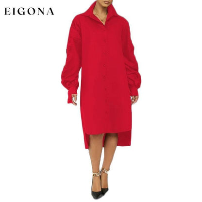 Midi Dress Long Sleeve Classic Spring Summer Casual Modern Oversized Red __stock:500 casual dresses clothes dresses refund_fee:1200