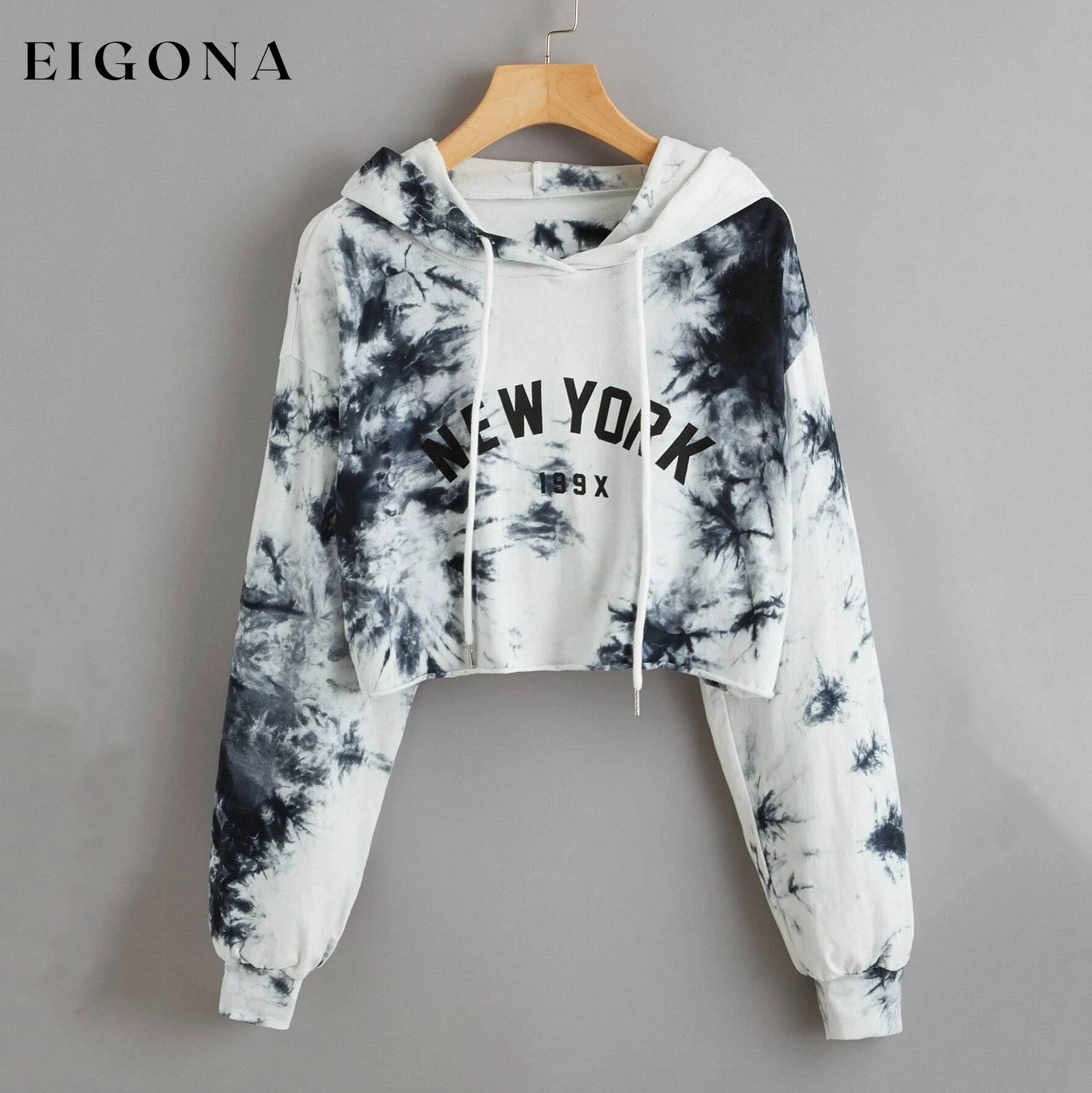 New York Graphic Tie-Dye Cropped Hoodie clothes refund_fee:1200 tops