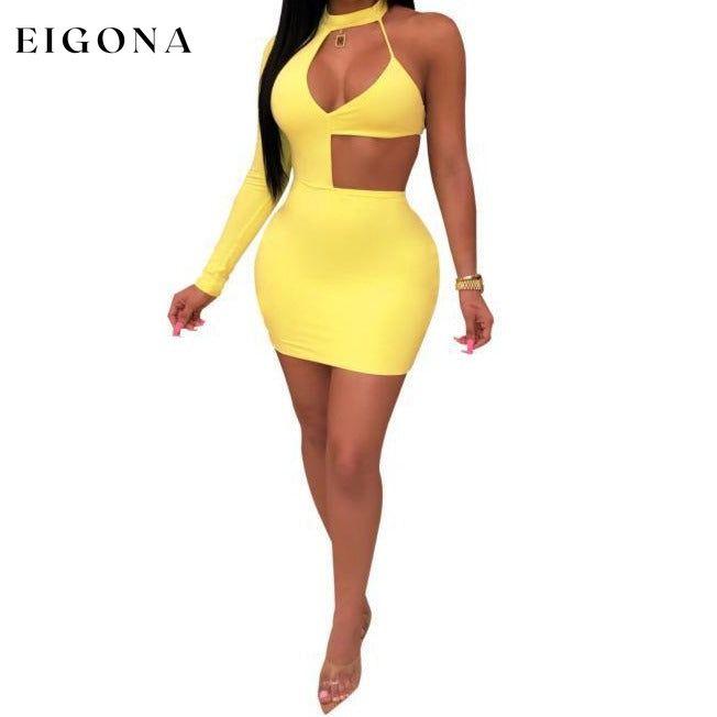 One Shoulder Cut Out Waist Open Back Midi Bodycon Dress Yellow __stock:500 casual dresses clothes dresses refund_fee:1200