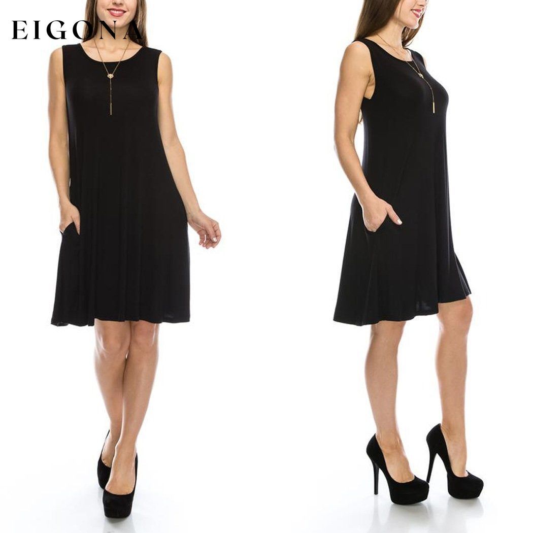 Sleeveless Tunic Dress with Pockets - Assorted Sizes Black __stock:50 casual dresses clothes dresses refund_fee:800